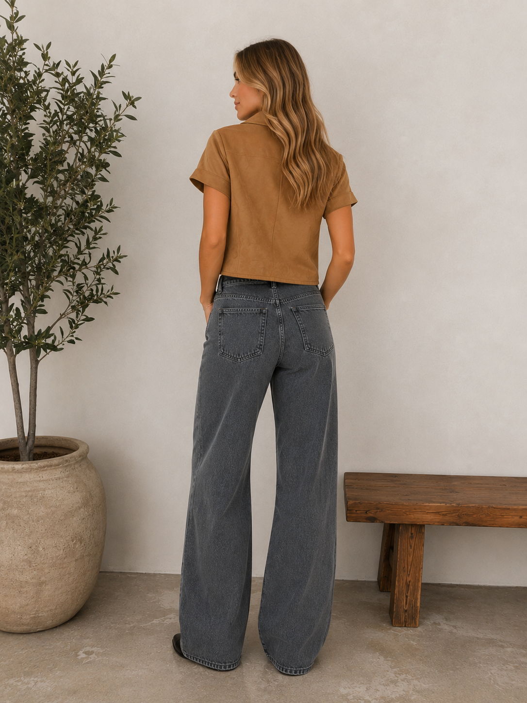 Gracie Suede Button Up - Camel