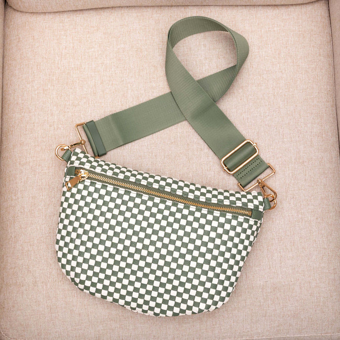 Layla Woven Checkered Crossbody Sling Bag: Eucalyptus Check