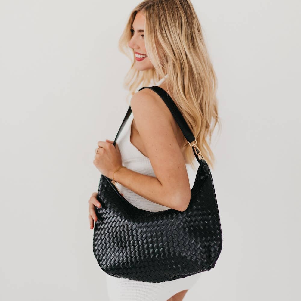Sienna Slouchy Woven Shoulder Bag: Black