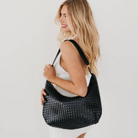 Sienna Slouchy Woven Shoulder Bag: Black