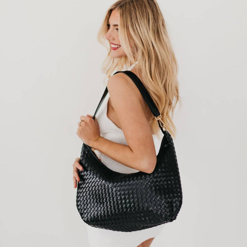 Sienna Slouchy Woven Shoulder Bag: Black