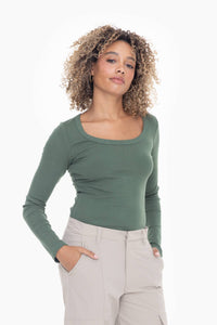 Sophia Scoop Neck Long Sleeve Top - Basil