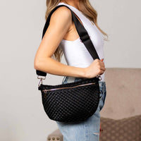 Vivienne Solid Woven Crossbody Sling Bag: Black