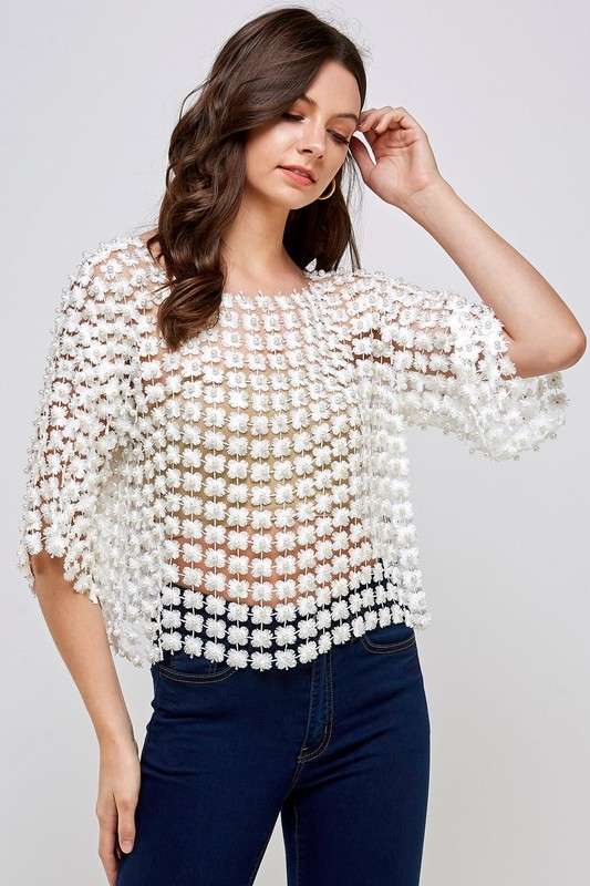 Set on You Pearl Crochet Top - White