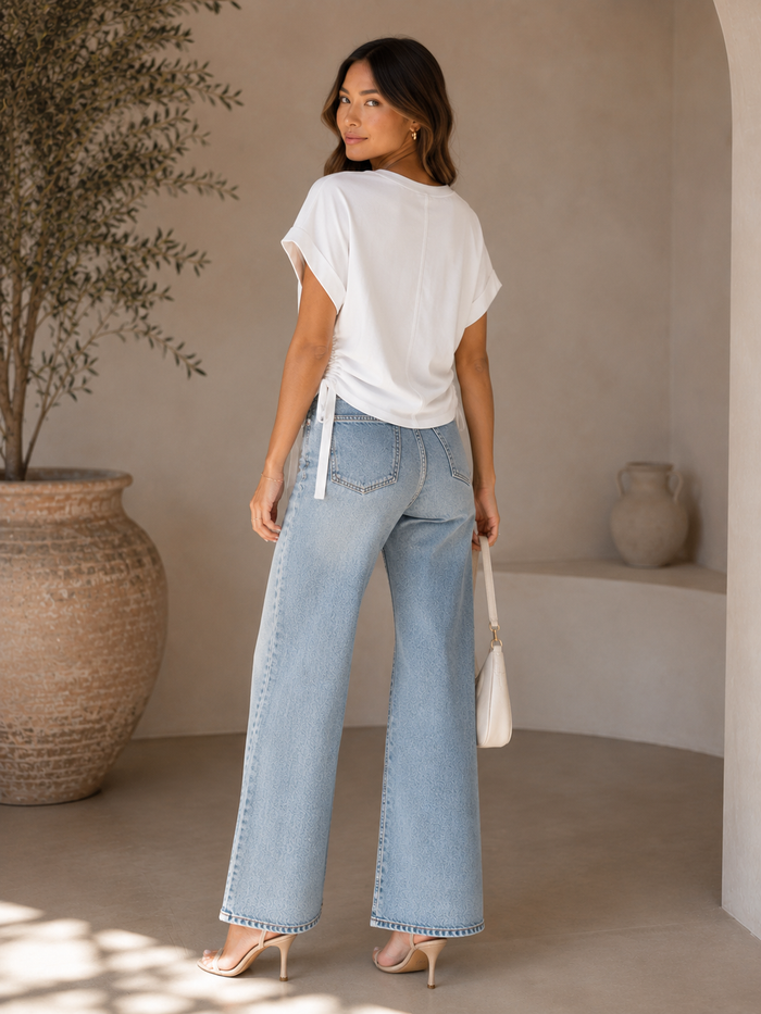 Kira Side Scrunch Tee - White