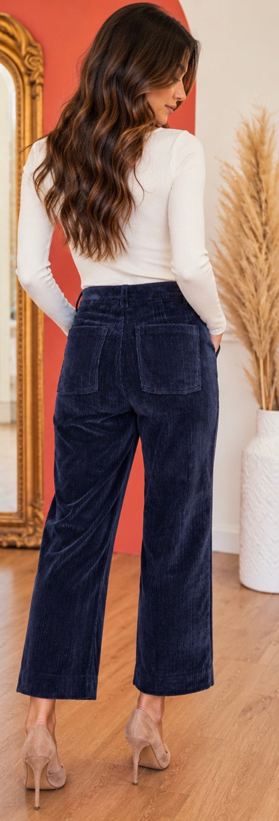 Lasso Navy Ribbed Velvet Pants
