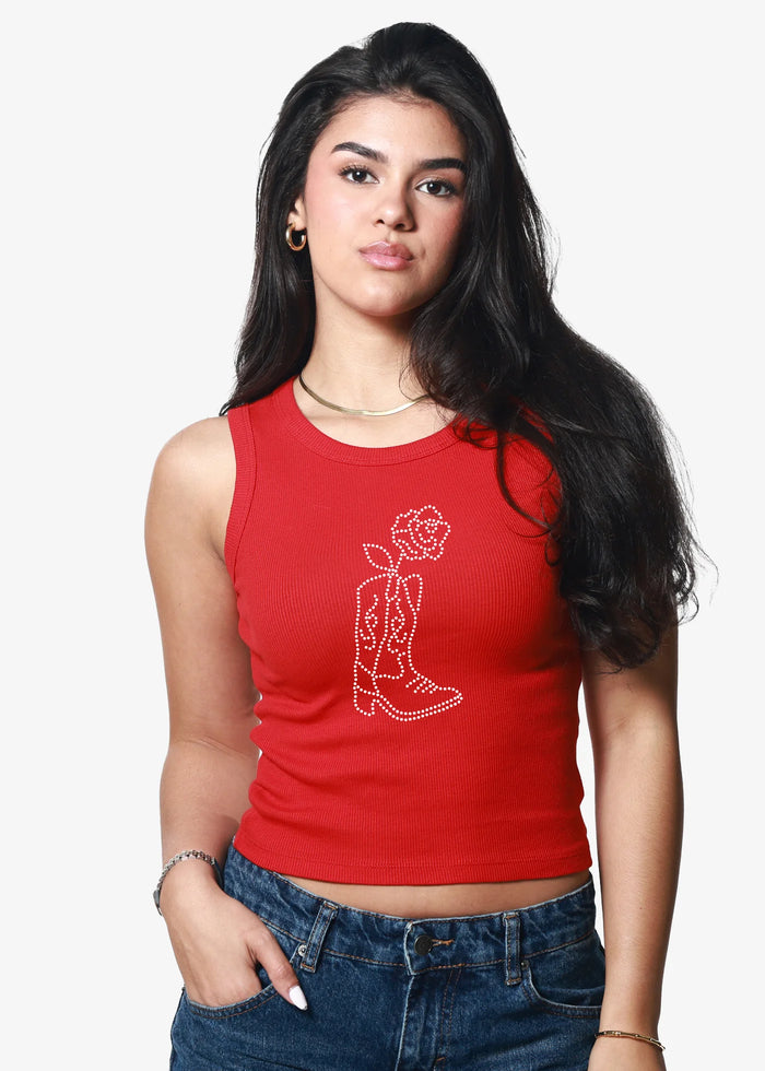 Boot and Rose Ribbed Crop Tank