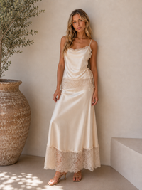 Camille Satin Midi Skirt - Champagne