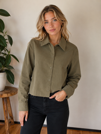 Leah Button Up Vegan Leather Jacket - Olive