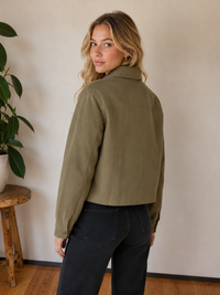 Leah Button Up Vegan Leather Jacket - Olive