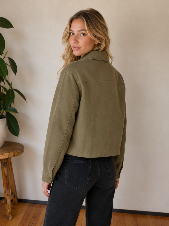 Leah Button Up Vegan Leather Jacket - Olive