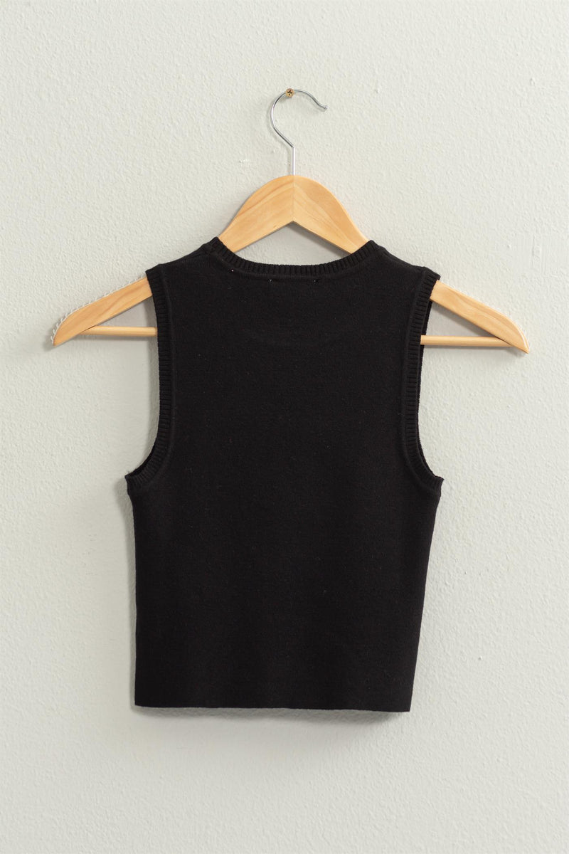 Bobbi Ribbed Knit Cropped Tank- Black