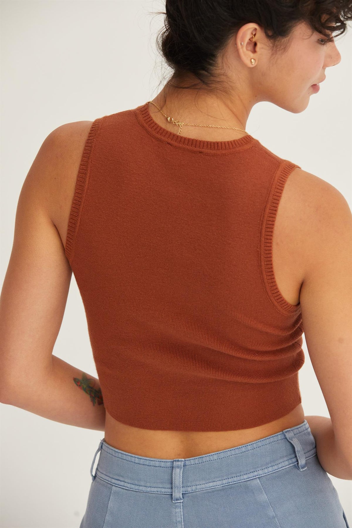 Bobbi Ribbed Knit Cropped Tank- Chocolate