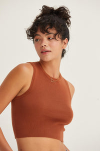 Bobbi Ribbed Knit Cropped Tank- Chocolate