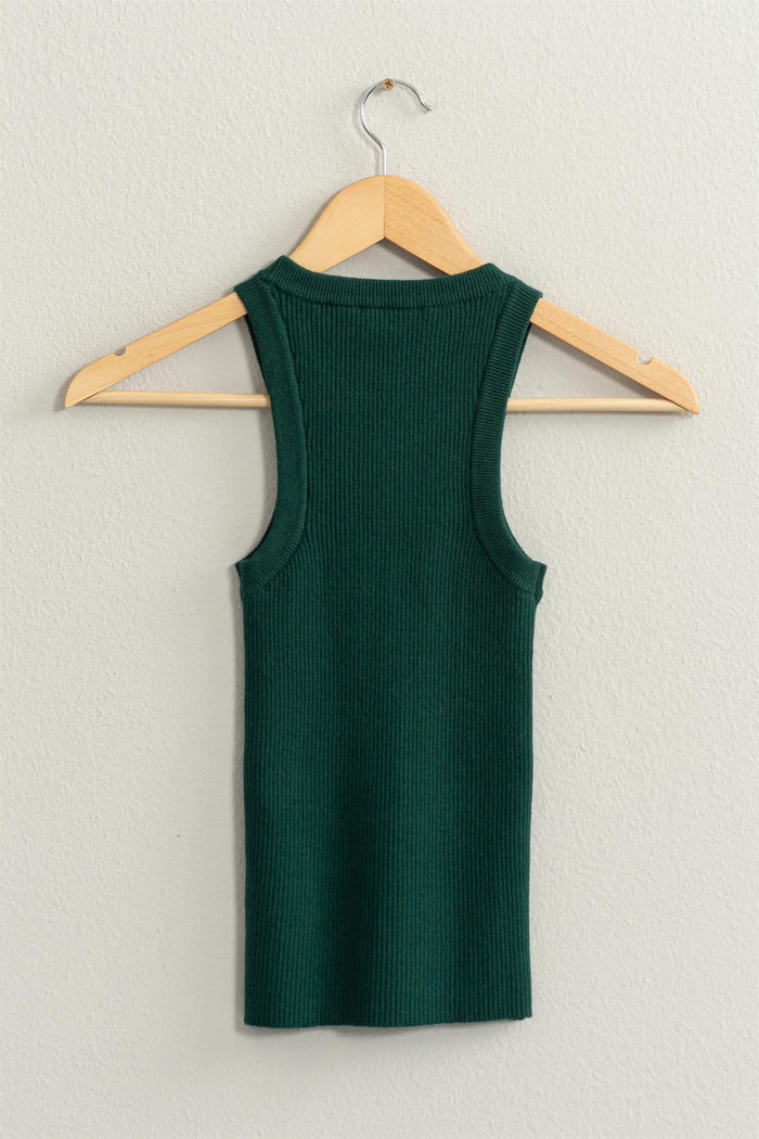 Jensen Ribbed Sweater Tank- Dark Green