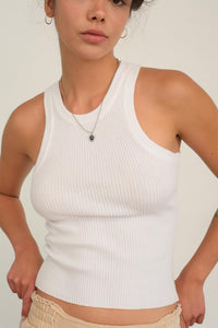 Jensen Ribbed Sweater Tank- Off White