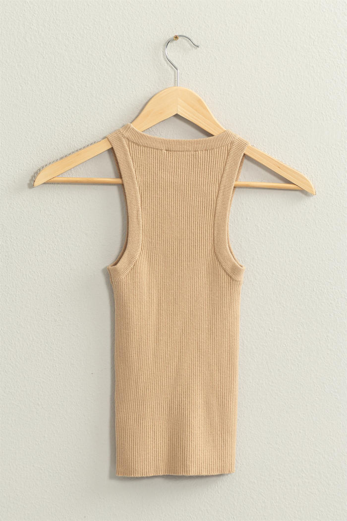 Jensen Ribbed Sweater Tank- Taupe