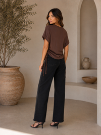Kira Side Scrunch Tee - Brown
