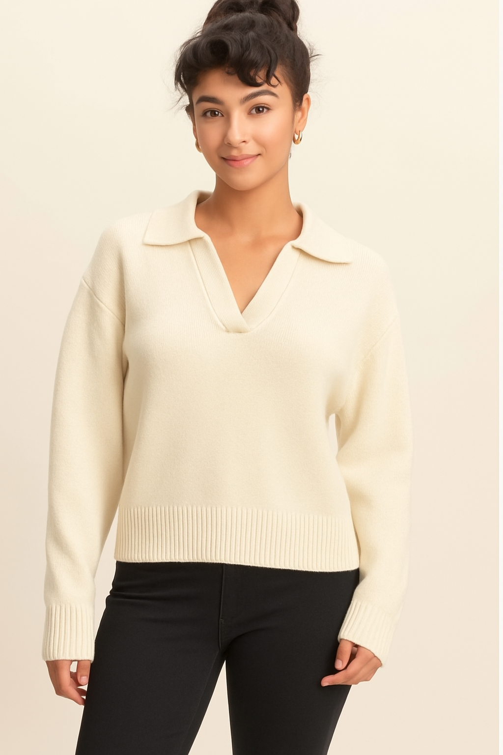 Maya Collar Sweater- Cream