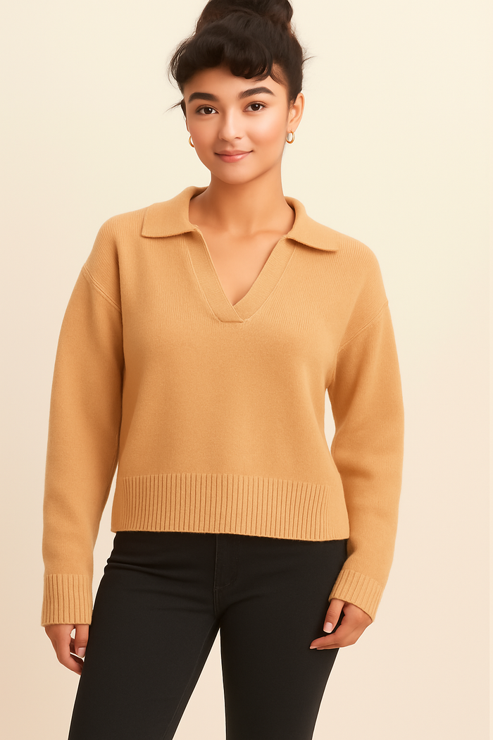 Maya Collard Sweater- Taupe