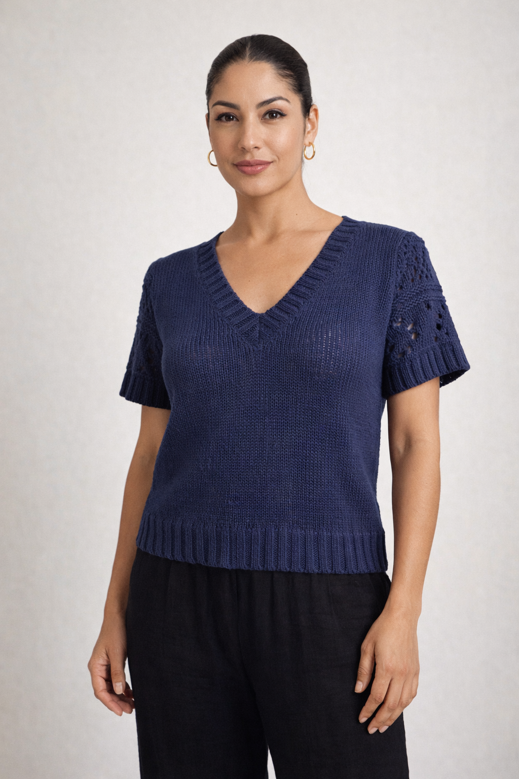 Janice Short Sleeve Sweater - Blue