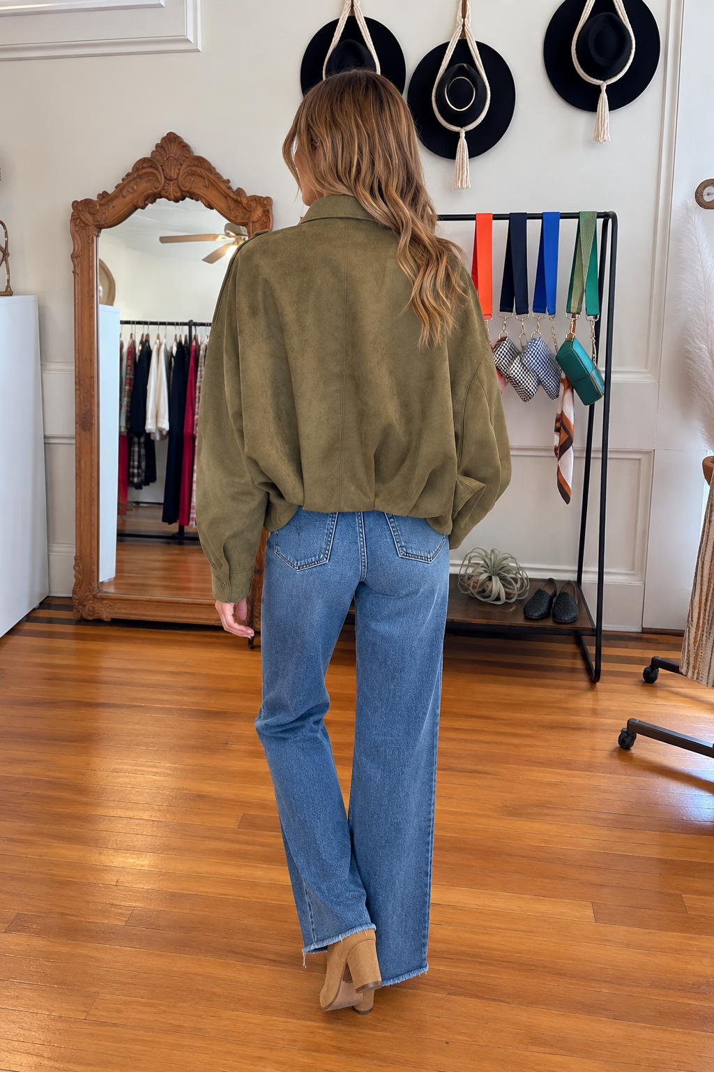 Sienna Faux Suede Jacket - Green