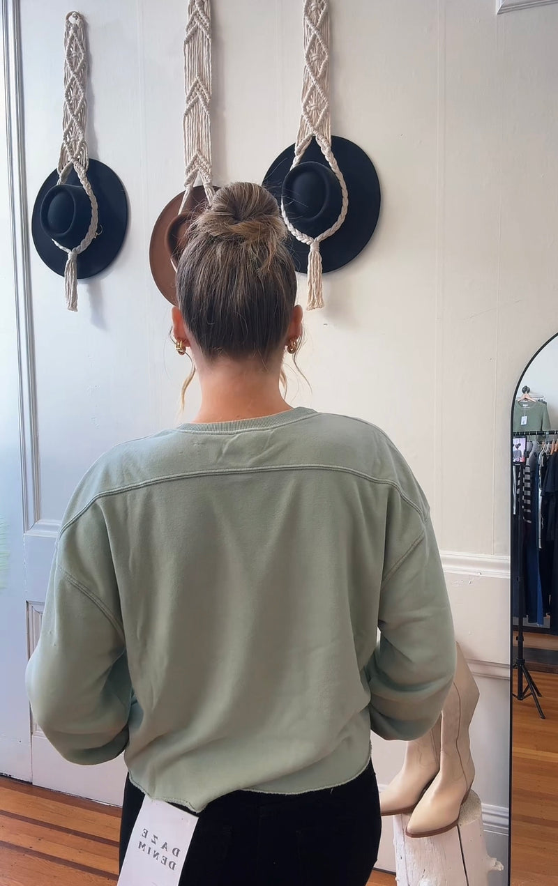 Cassie Cropped Crewneck - Sage Green