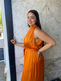Tenley Tangerine Sleeveless Silk Dress