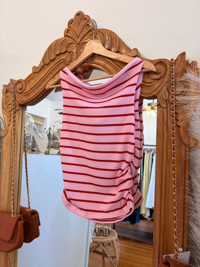 Angelica Ribbed Top - Pink + Red
