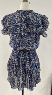 Gabrielle Short Sleeve Ruffle Dress - Cobalt Print