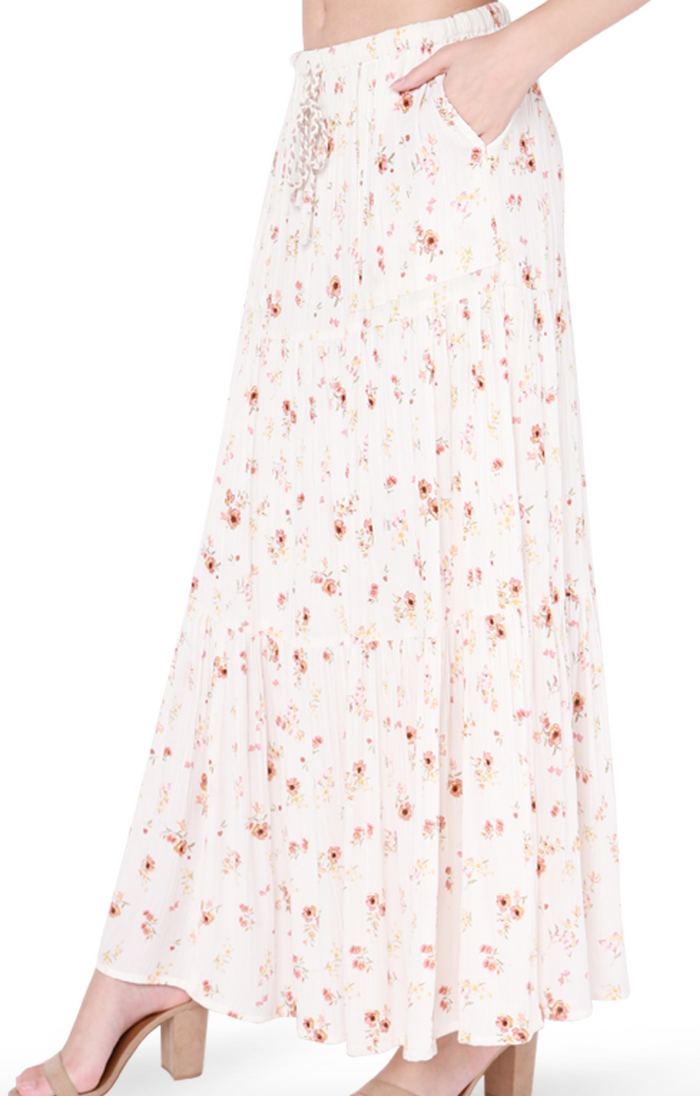 Allie White Floral Maxi Skirt