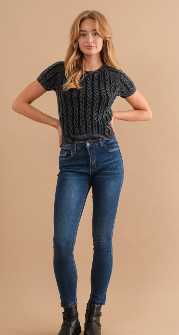 Sparkler Cable Knit Short Sleeve Top