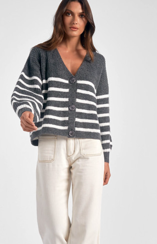 Striped Sweater Cardigan - Gunmetal