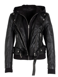 Freda Black Leather Moto Jacket with Removable Hoodie