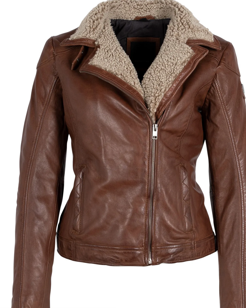 Jenja Cognac Leather Jacket with Shearling