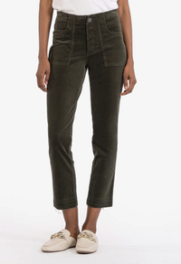 Reese High Rise Corduroy Ankle Straight Leg - Olive