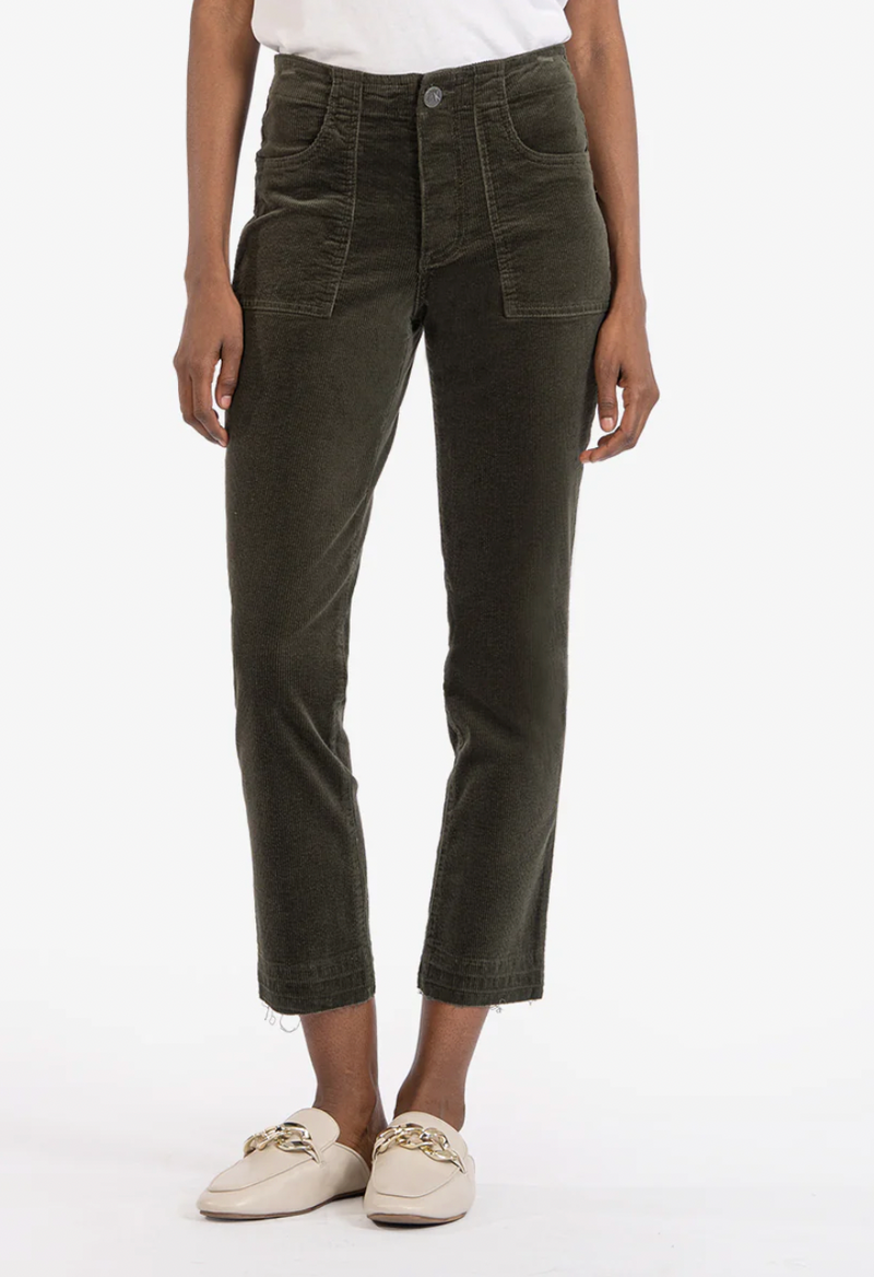 Reese High Rise Corduroy Ankle Straight Leg - Olive