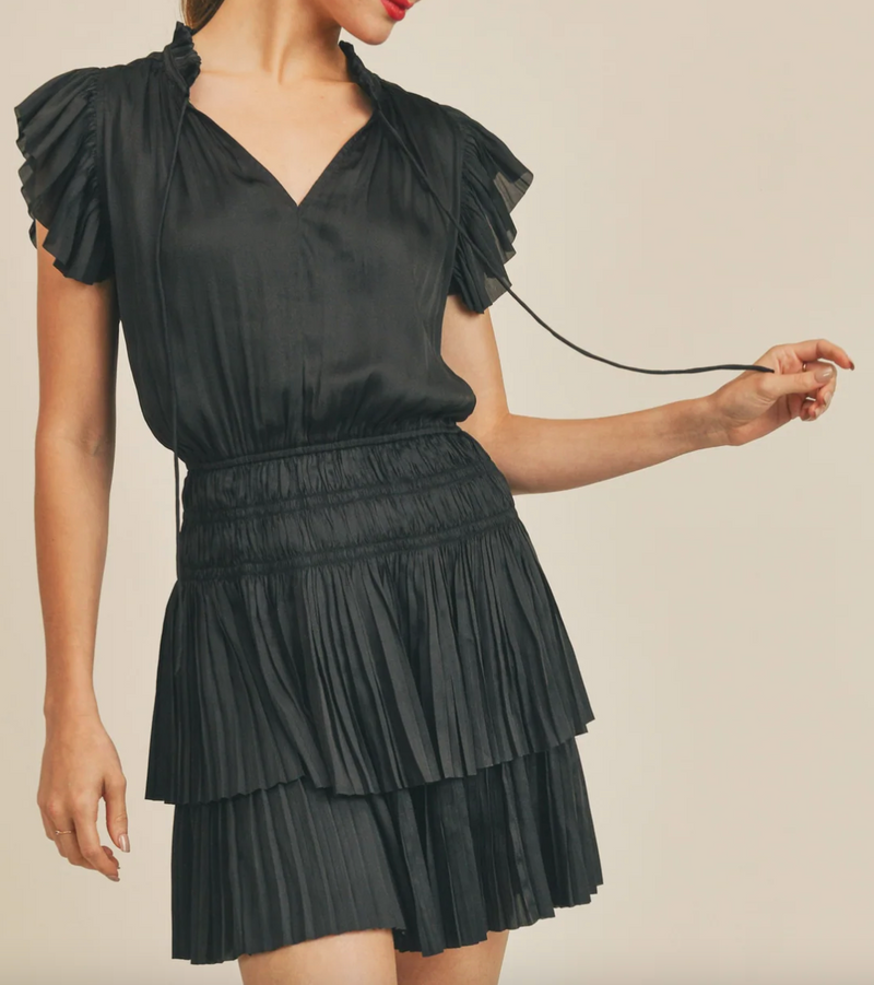 Gabrielle Short Sleeve Ruffle Dress - Black