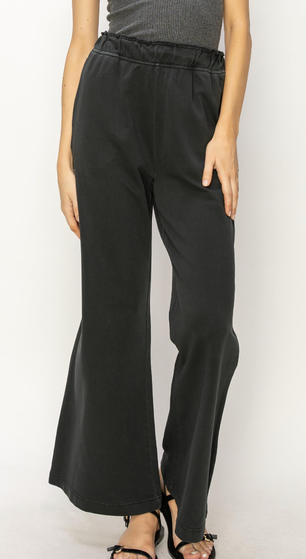 Chill Chick Waist Flare Pants- Washed Black