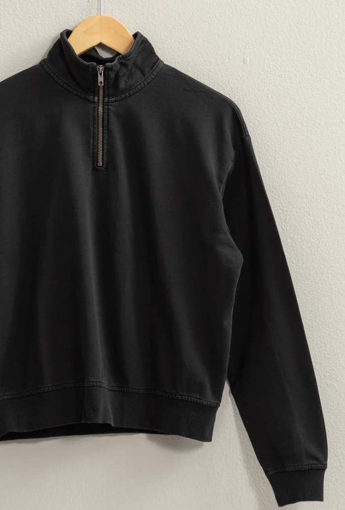 Chill Chick Quarter Zip Pullover- Washed Black