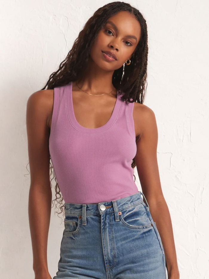Sirena Ribbed Scoop Neck Tank - Dusty Orchid