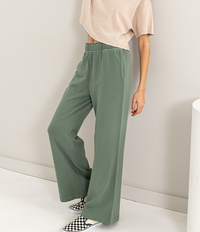 Chill Chick Waist Flare Pants- Gray Green