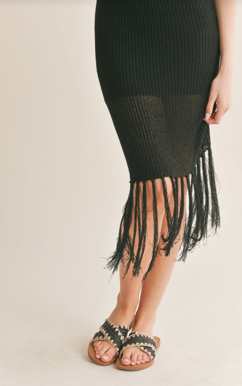Mila Knitted Fringe Midi Dress