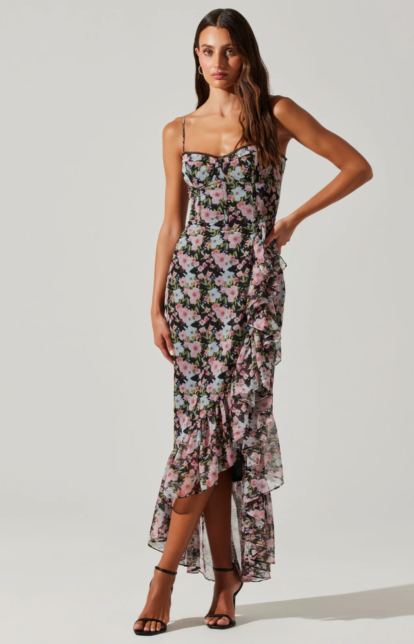 Brisbane Asymmetrical Floral Midi Dress