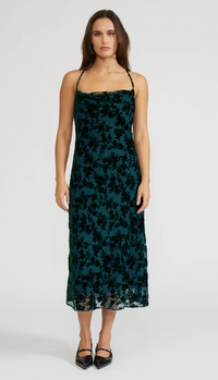 Wisteria Velvet Burnout Slip Dress- Spruce