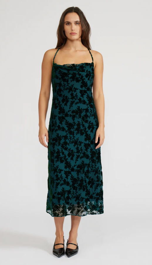 Wisteria Velvet Burnout Slip Dress- Spruce