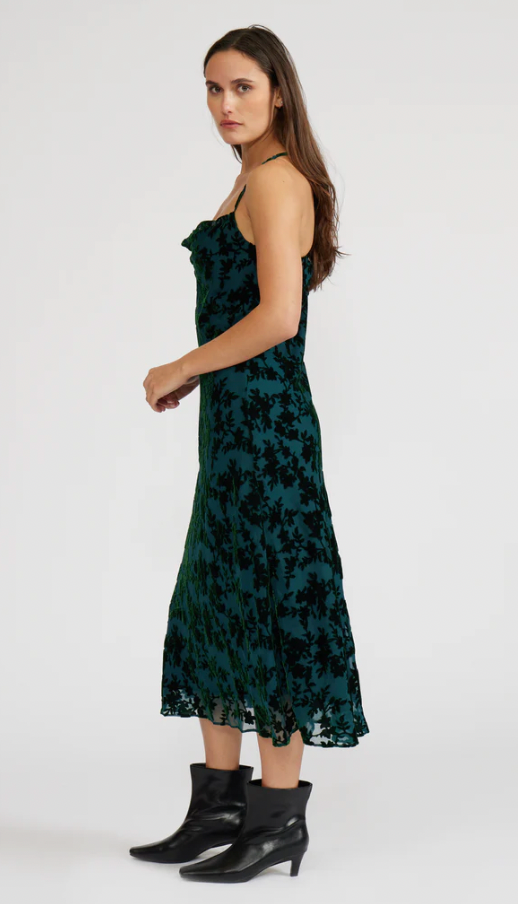 Wisteria Velvet Burnout Slip Dress- Spruce