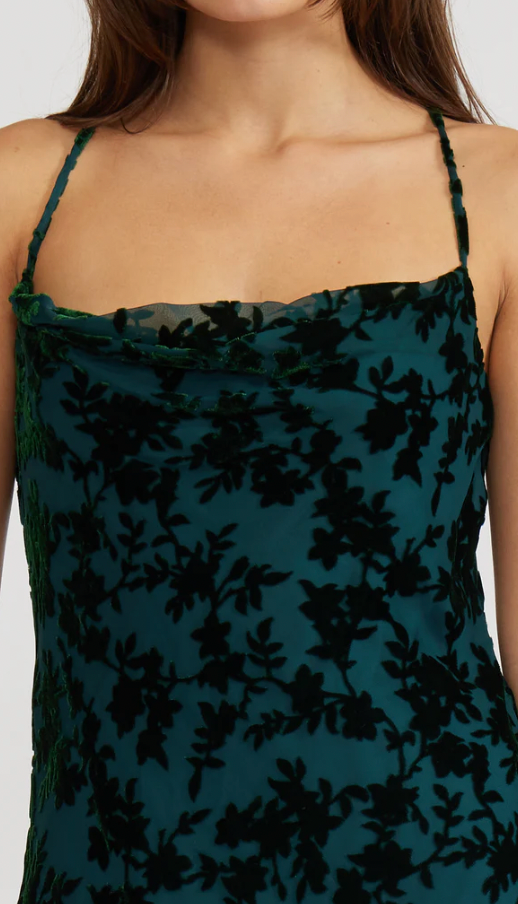 Wisteria Velvet Burnout Slip Dress- Spruce