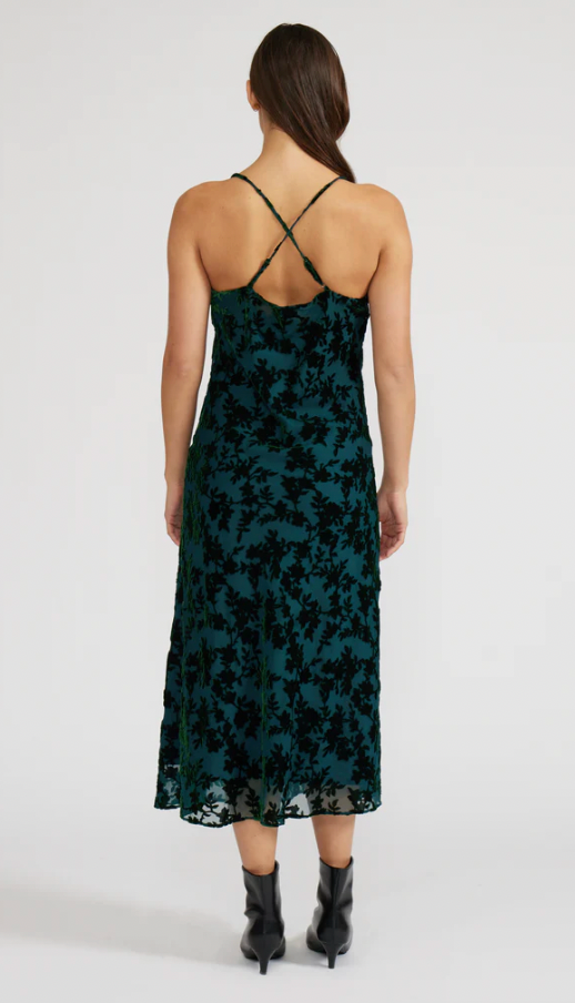 Wisteria Velvet Burnout Slip Dress- Spruce