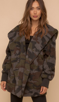 Camo Cozy Hooded Cardi- Green